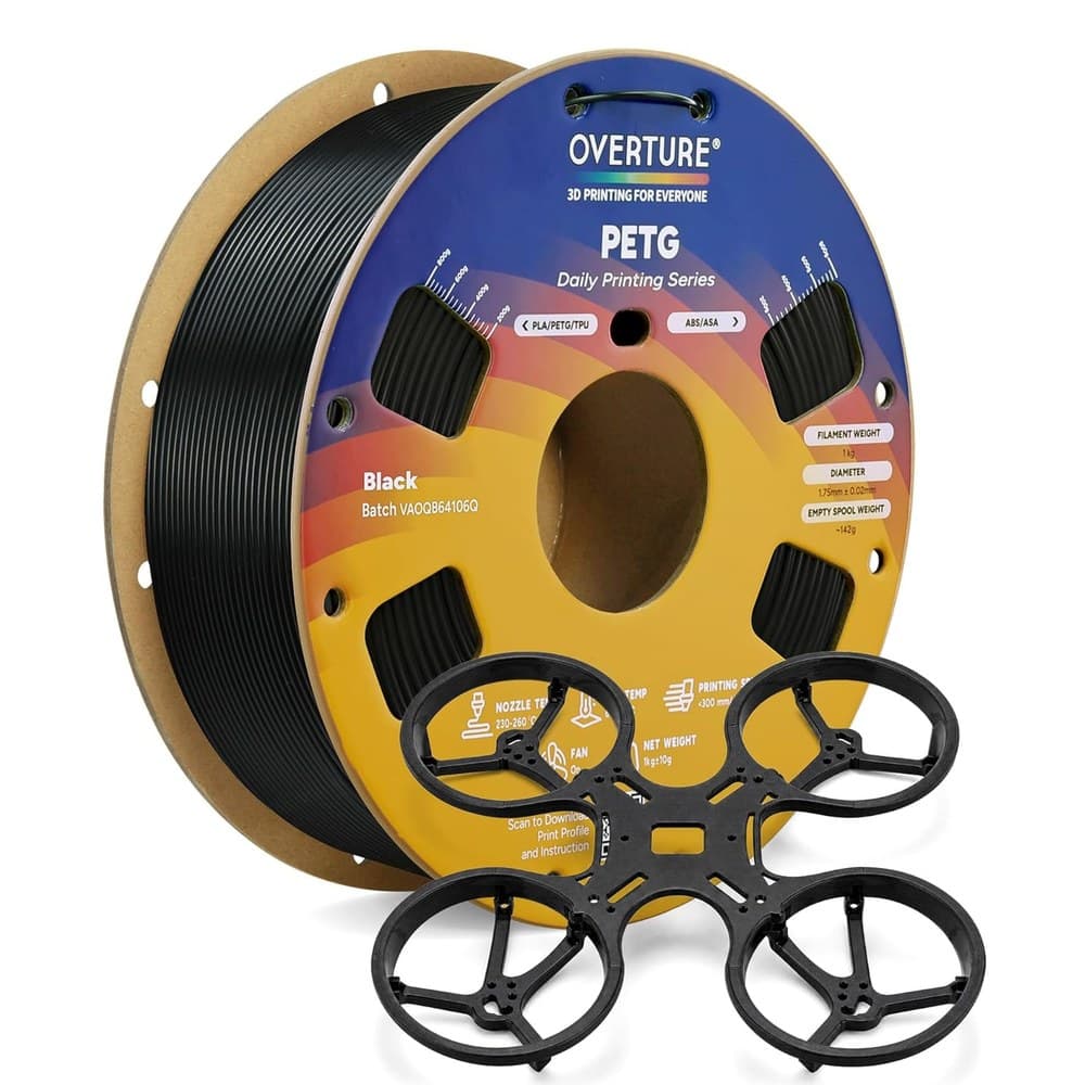 Overture Rapid PETG filament spool, 1.75mm black