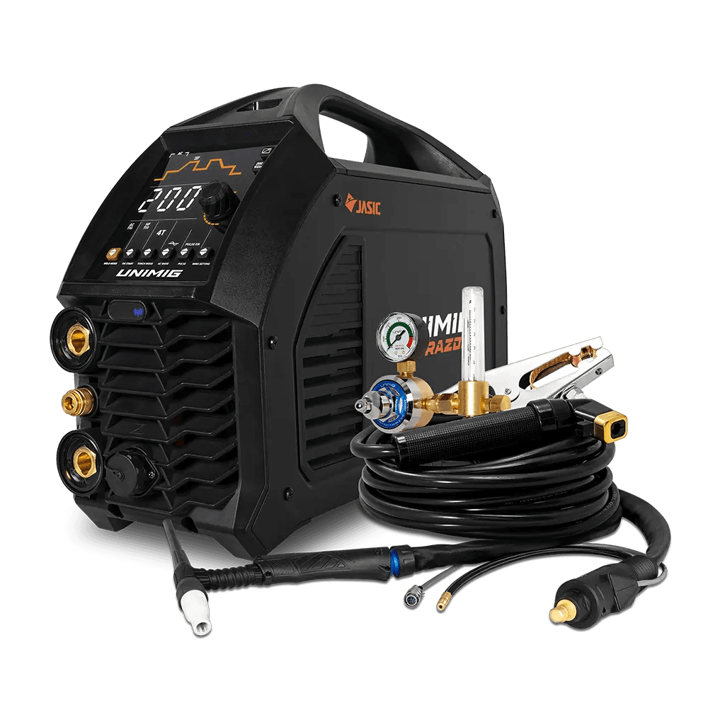 Unimig Razor TIG 200 AC/DC welder with torch and regulator