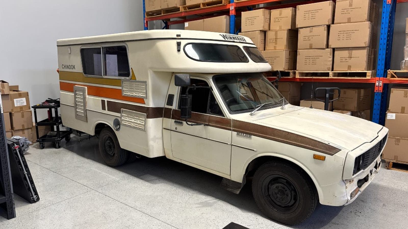 The original 1978 Toyota Chinook as found, parked in the workshop